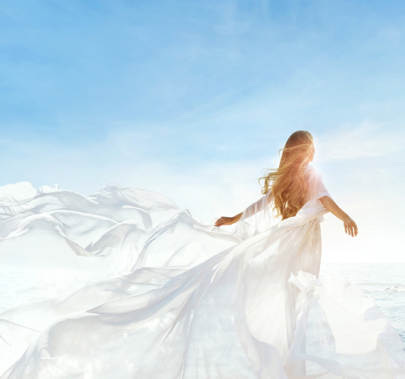 Sky, white fabric carried by the wind