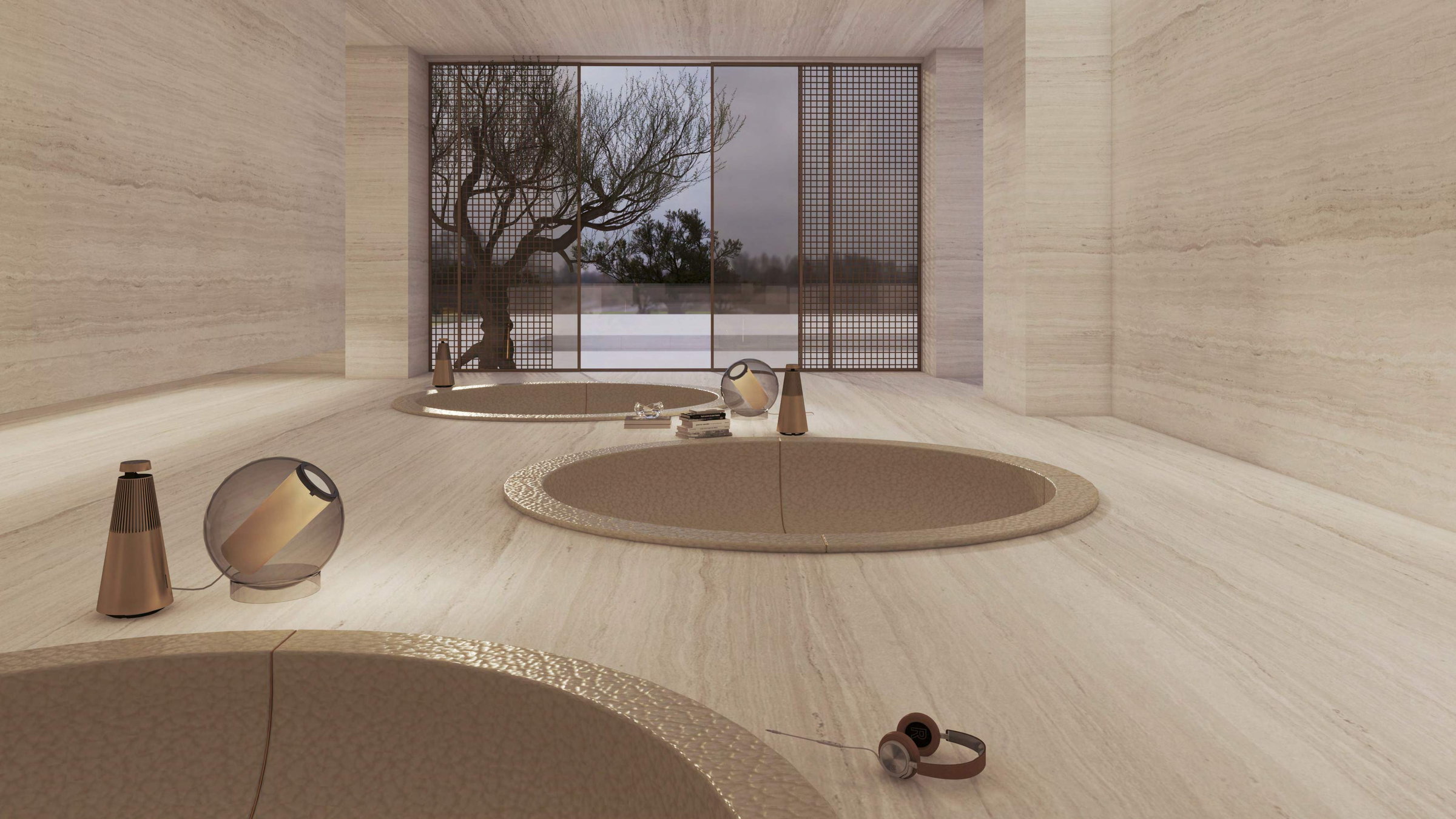 Keturah Reserve, Business Centre with travertine chill pods for sound therapy