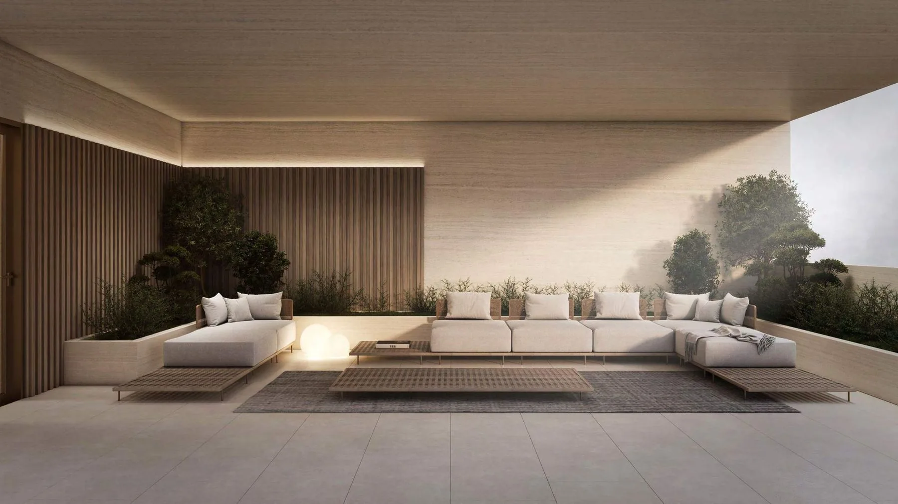 Keturah Reserve, rooftop seating with sectional sofas and planted edges