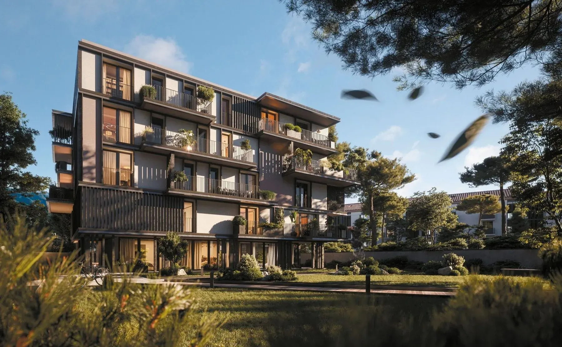 Stabio Garden Living, exterior render at golden hour